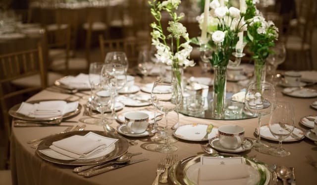 Elegant dining table setup in Selena Hall, Imperial Palace Seoul for formal events.