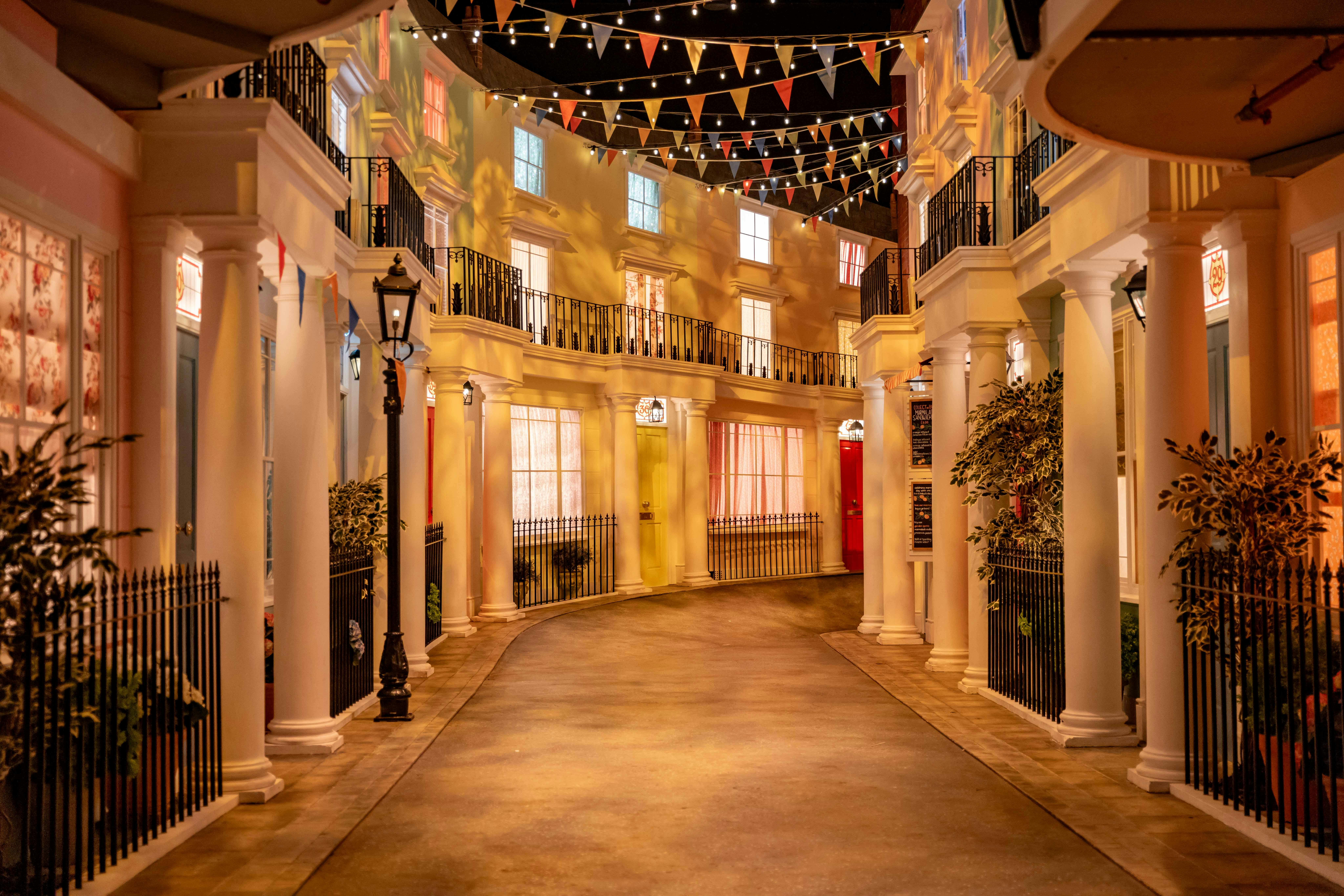 Charming event space with decorative lighting for networking and themed gatherings.