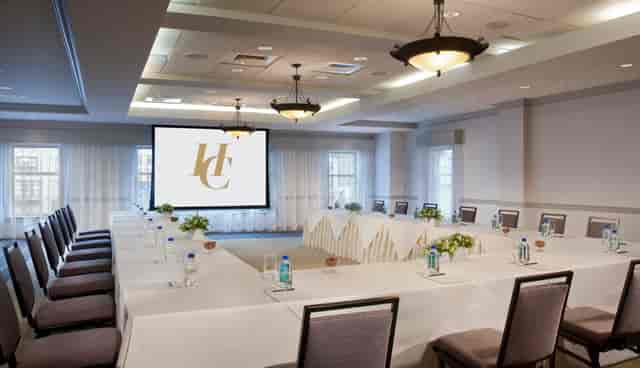 Commonwealth Boardroom at The Eliot Hotel, U-shaped table for corporate events.