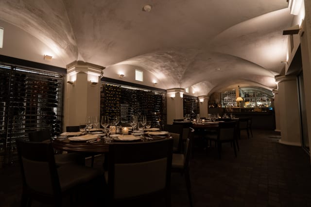 Elegant dining space in The Wine Cellar, perfect for intimate gatherings and corporate events.