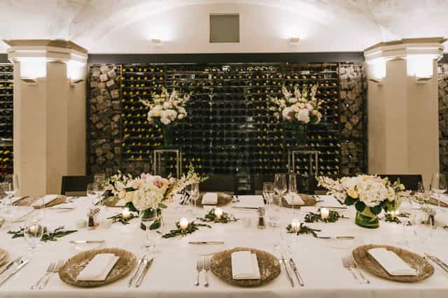 Elegant dining table in The Wine Cellar, perfect for corporate dinners and intimate events.