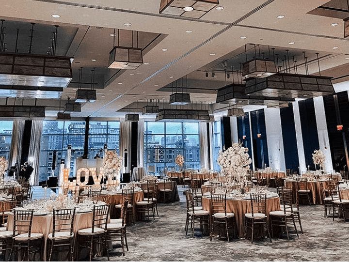 Abigail Adams Ballroom, elegant wedding venue with romantic decor and ambient lighting.