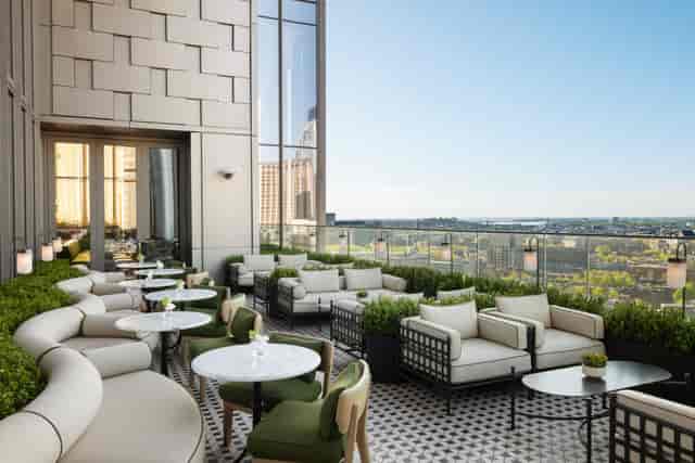 Private dining rooftop terrace at Raffles Boston, ideal for upscale events and receptions.