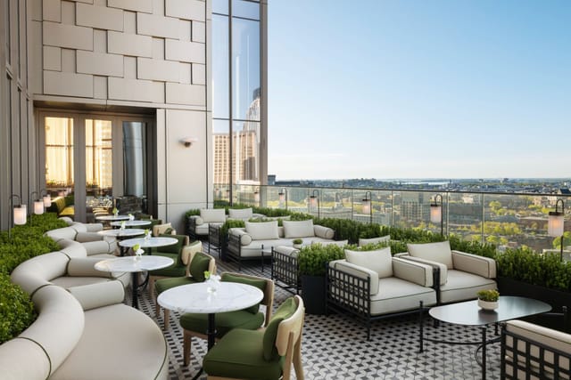 Private dining rooftop terrace at Raffles Boston, ideal for upscale events and receptions.