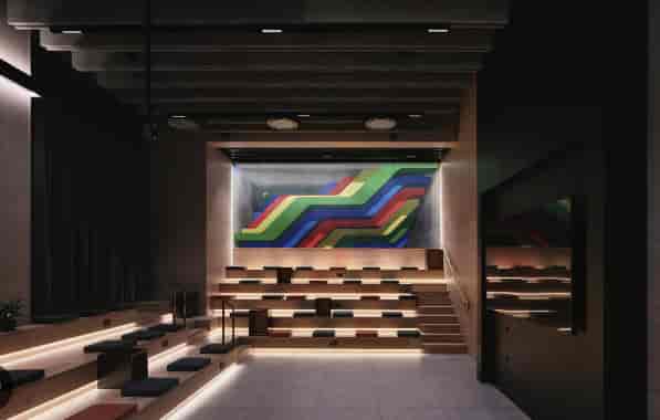 Modern auditorium with tiered seating for dynamic events and presentations.