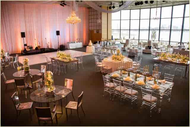 Smith Hall at JFK Library, elegant event space for weddings and upscale gatherings.