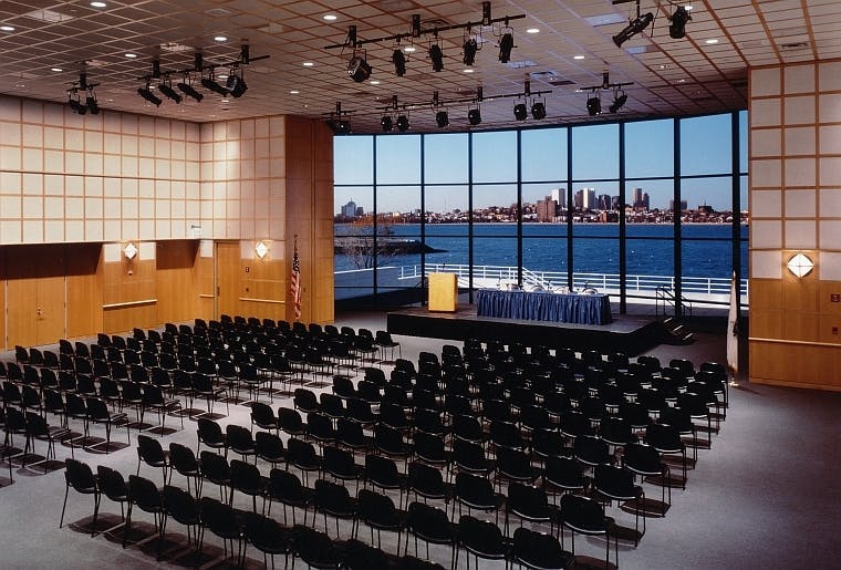 Smith Hall conference room with waterfront view, ideal for events and presentations.