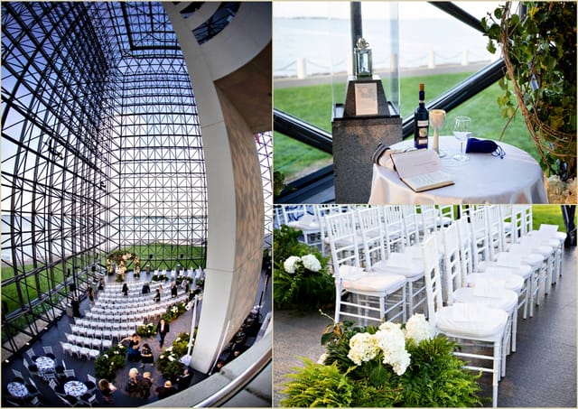Modern glass event space at JFK Library, ideal for weddings and upscale gatherings.