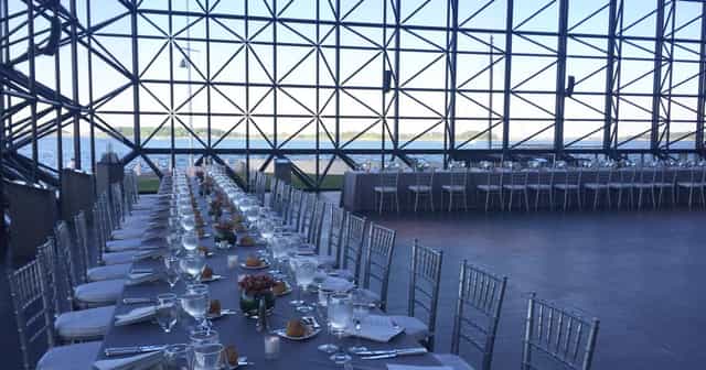 Elegant banquet setup in the Museum Pavilion, perfect for corporate events or weddings.