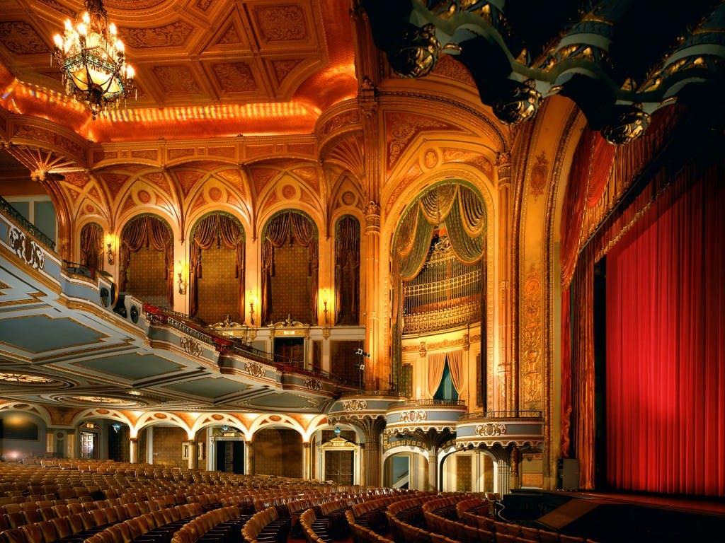 Orpheum Theatre Los Angeles balcony, ornate design for events and performances.