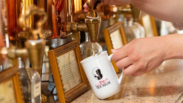 Elegant tea dispenser at Abigail’s Tea Room, ideal for events and meetings in Boston.