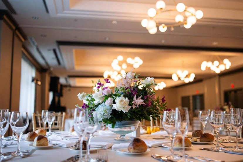 Elegant dining table in Serrano Ballroom, Kimpton Marlowe Hotel for formal events.