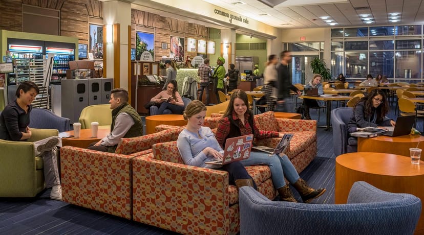 Knight Foundation Boardroom at Simmons University, cozy seating for networking events.