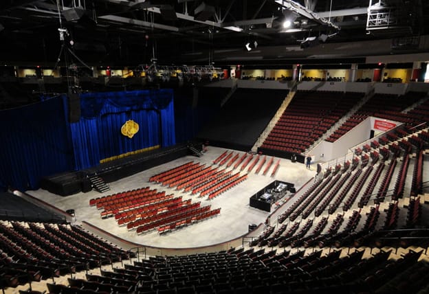 Agganis Arena event space with tiered seating, ideal for presentations and performances.