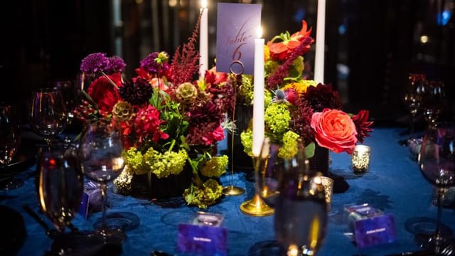 Elegant floral centerpiece in d'Arbeloff Suite, ideal for weddings and corporate events.