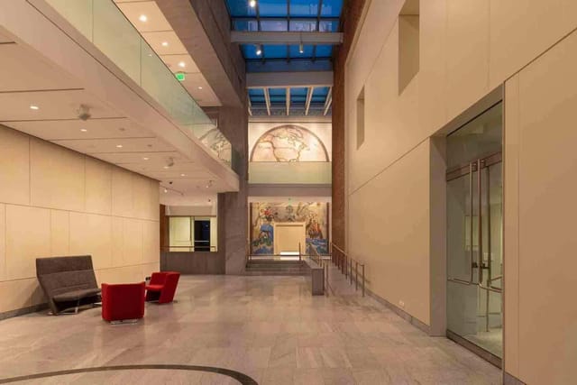 Morse Auditorium lobby at Peabody Essex Museum, spacious and modern for events and gatherings.