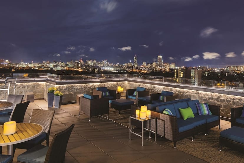 Rooftop venue at DoubleTree Suites Boston, ideal for cocktail receptions with skyline views.