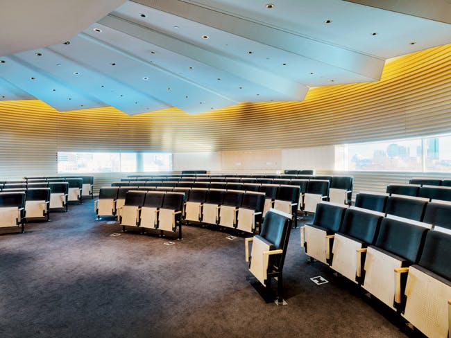 Dreyfoos Lecture Hall at MIT Media Lab: modern auditorium for events and presentations.