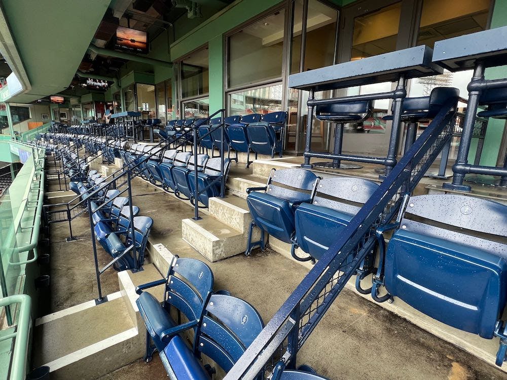 Dell Technologies Club at Fenway Park: empty premium seats for corporate events and networking.