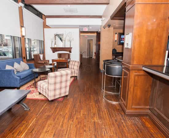 Stylish lounge area in The Boxer Hotel, ideal for networking events and meetings.
