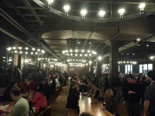 Half Beer Hall at Harpoon Brewery, vibrant event space for casual gatherings and networking.