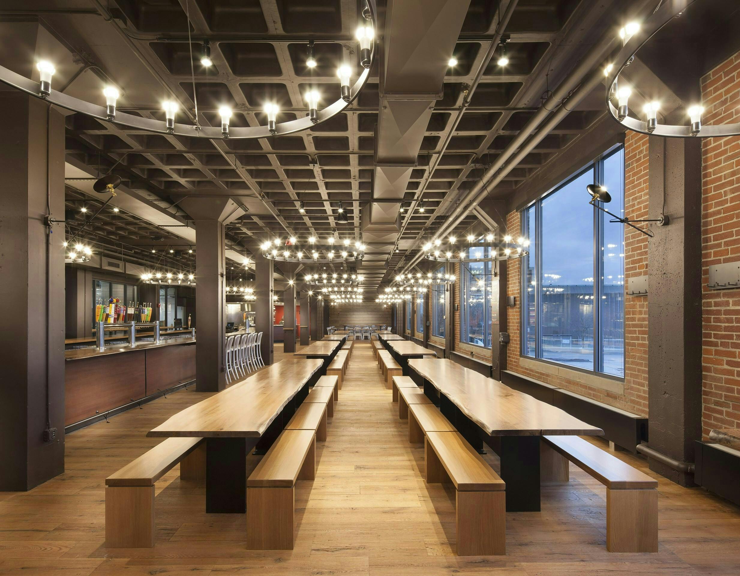 Semi-private beer room at Harpoon Brewery, ideal for networking events and gatherings.