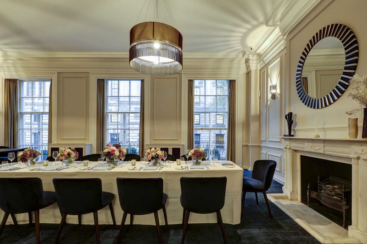 Elegant private dining room, fireplace, corporate event, private party - Banner