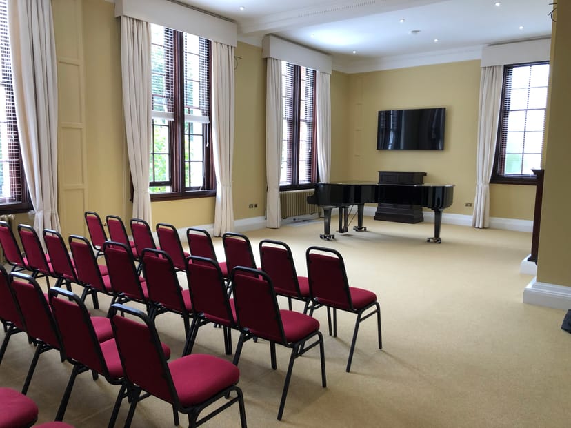 Forsyth Room at Royal Academy of Music with grand piano, ideal for workshops and concerts.