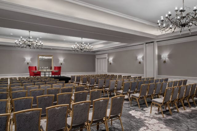 Ritz-Carlton Ballroom with elegant chandeliers, perfect for conferences and presentations.
