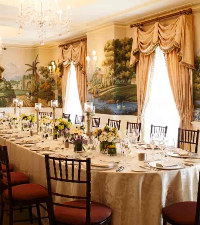 Elegant banquet table in The Concorde Room, ideal for formal events and corporate gatherings.