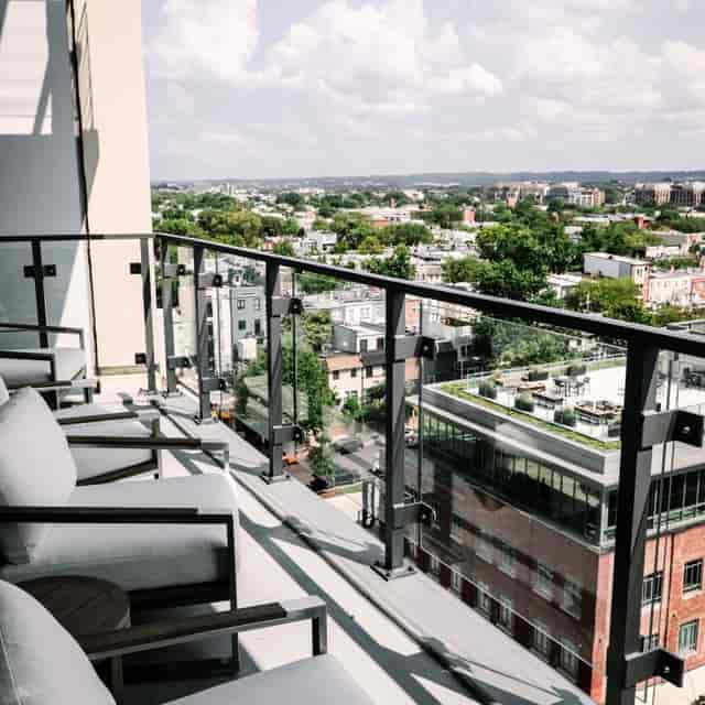 Outdoor Veranda at The Morrow Hotel with sleek seating and city views for events.