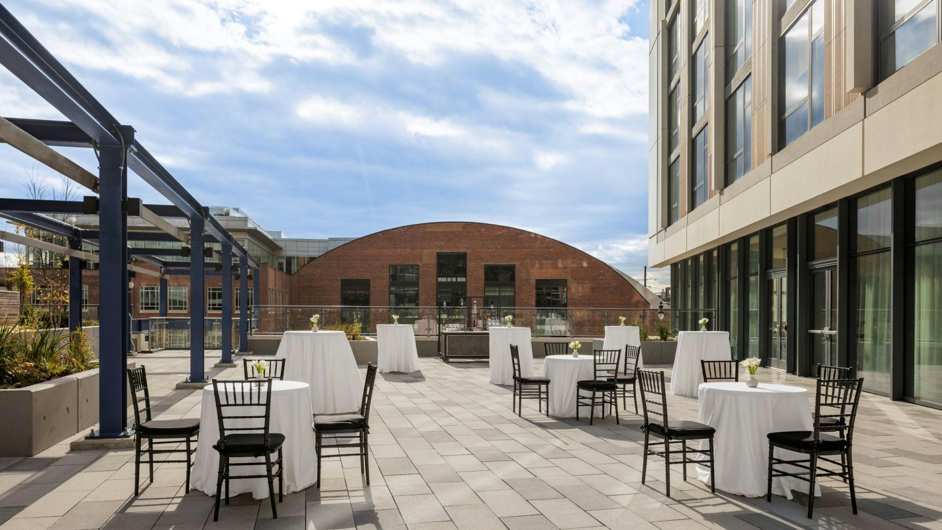 Stylish outdoor veranda at The Morrow Hotel, ideal for cocktail receptions and networking events.
