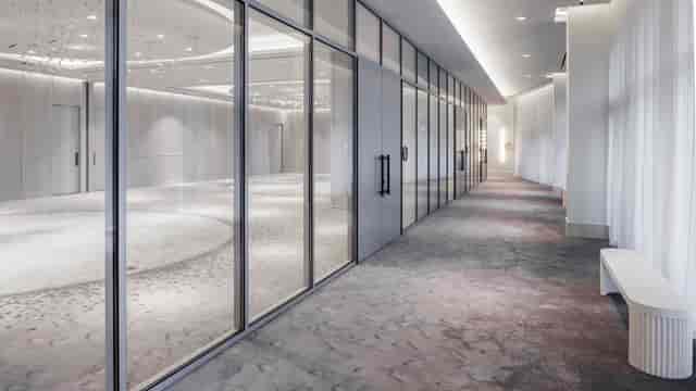 Modern corridor in Armature Ballroom, The Morrow Hotel, ideal for meetings and conferences.