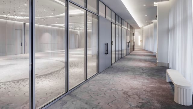 Modern corridor in Armature Ballroom, The Morrow Hotel, ideal for meetings and conferences.
