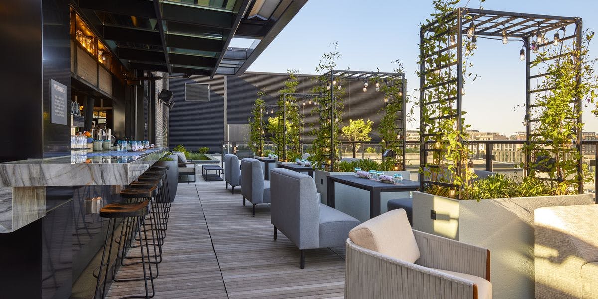 Stylish rooftop terrace at The Morrow Hotel, perfect for upscale events and gatherings.