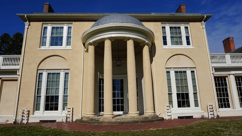Elegant Tudor Place museum with grand entrance, perfect for weddings and corporate events.
