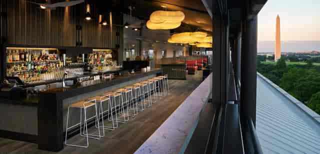 Stylish VUE Rooftop DC lounge with panoramic views, ideal for upscale events and networking.