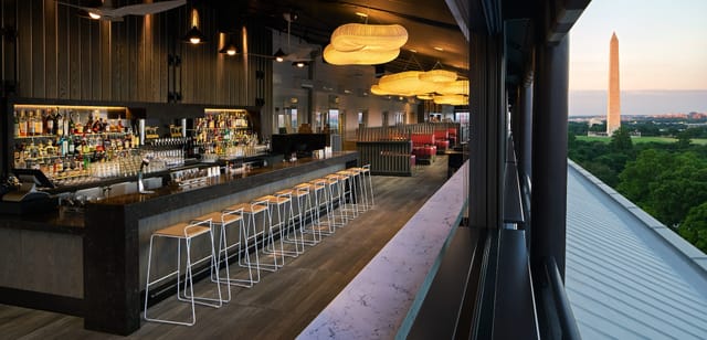 Stylish VUE Rooftop DC lounge with panoramic views, ideal for upscale events and networking.