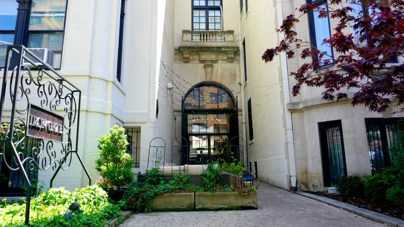 Charming restaurant entrance with elegant architecture, perfect for events and gatherings.