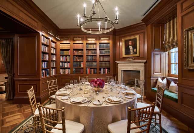 Elegant dining setup in The Jefferson's Private Wine Cellar for corporate events.