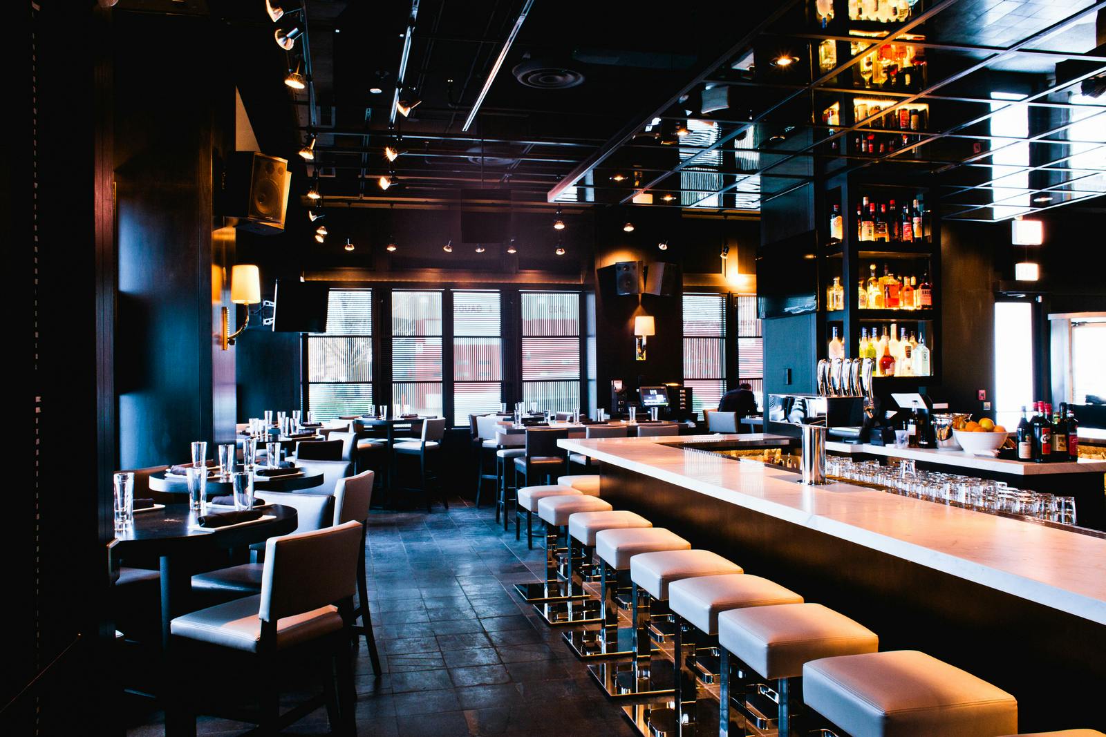 Sleek RPM Italian D.C. restaurant bar, perfect for networking events and gatherings.