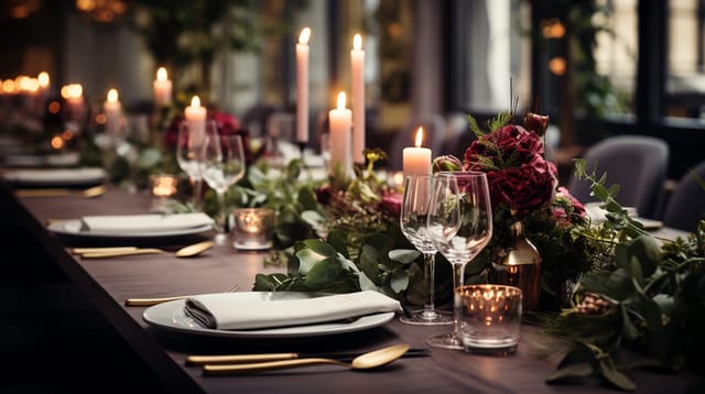 Elegant dining table with candles for upscale events at Oyamel restaurant.