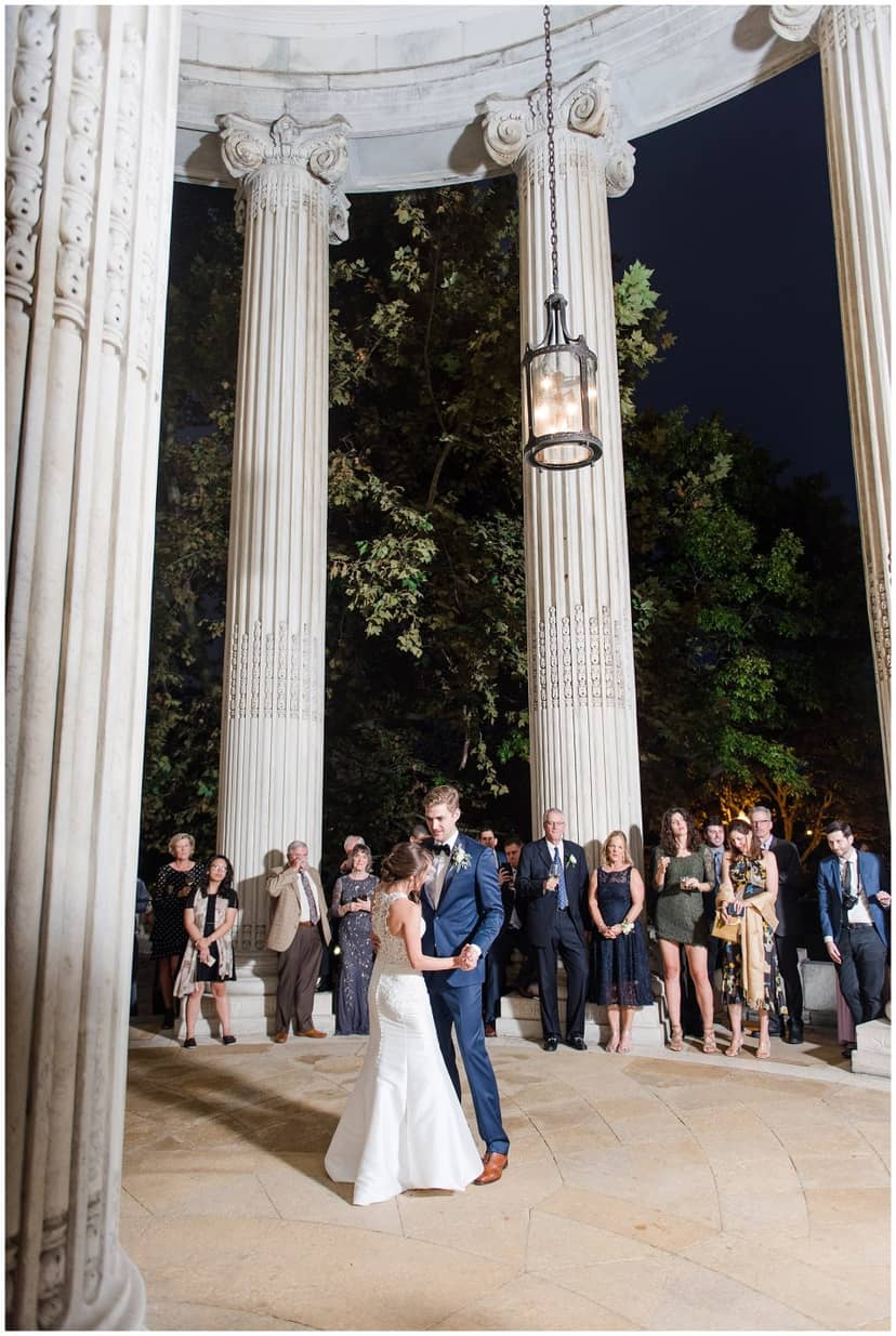 Elegant wedding reception at Portico, featuring soft lighting and stunning architecture.