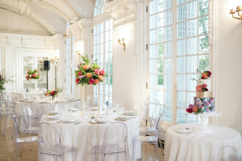Elegant Pennsylvania Foyer with floral centerpieces, perfect for weddings and corporate events.