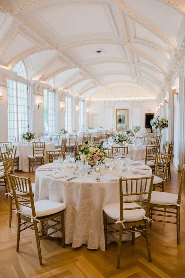 O'Byrne Gallery event space with elegant tables and floral centerpieces for weddings.