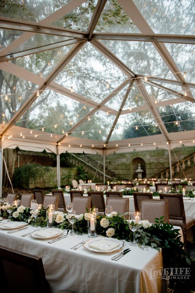 Elegant tented space at Dumbarton House, perfect for weddings and upscale events.