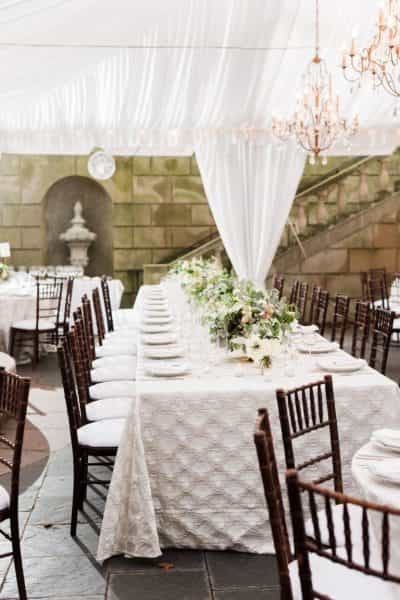 Elegant outdoor dining setup at Belle Vue Room, perfect for weddings and upscale events.