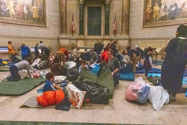 William G. McGowan Theater as an emergency shelter for community support and flexibility.