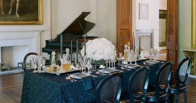 Elegant dining table with floral centerpiece in Decatur House for sophisticated events.