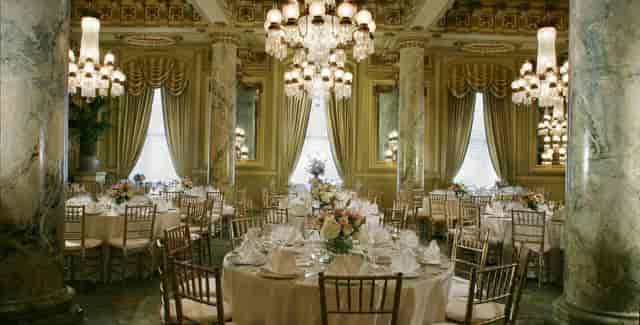 Elegant Capitol Ballroom with chandeliers, perfect for weddings and upscale events.